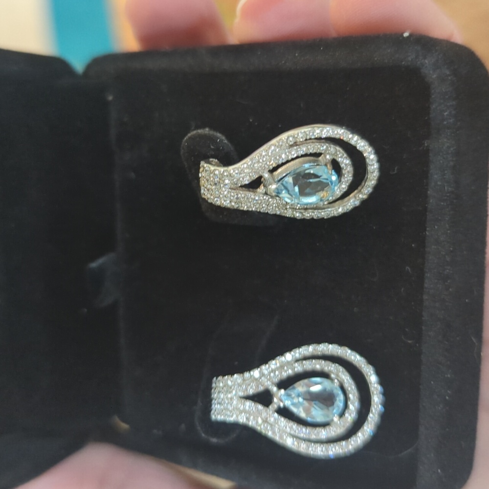 Pierced White And Blue Topaz Drop Earrings